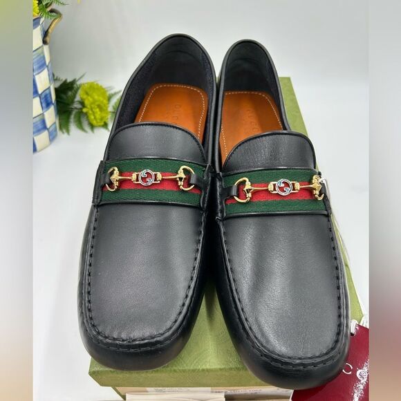 Men’s Gucci atrton web, striped leather driver loafers size 13 fits 13.5 US - Picture 1 of 10